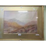 Hannaford: a gilt framed and slipped watercolour, depicting a moorland scene with sheep and red