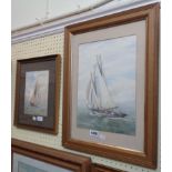 H. Birbeck: a gilt framed watercolour, depicting figures in a two masted sailing vessel - signed -