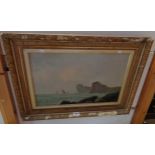 Wilson: a gilt framed and slipped early 20th Century oil on canvas, depicting a naive coastal view