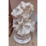 An antique French carved marble bust of a young girl, set on pedestal plinth