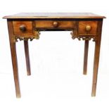 A 30" 19th Century mahogany, crossbanded and strung lowboy with three frieze drawers and