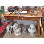 A 3' 2" Victorian mahogany side table with two frieze drawers and turned finials, set on shaped