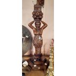 A Vintage Large Carved Wood Figural Table Lamp