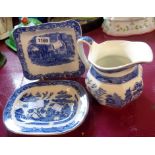 A George Jones Abbey blue and white transfer printed shredded wheat dish - sold a Wedgwood octagonal