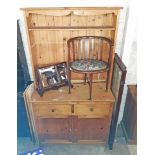 A 3' 7" modern waxed pine two part dresser with two shelf open plate rack over a base with two