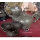 A Victorian pewter teapot and coffee pot for Broadhead & Atkin of Sheffield - sold with a Japanese