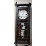 An early 20th Century stained wood cased wall clock with visible movement and Lenzkirch German eight