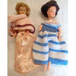 Two vintage fashion dolls associated knitted clothing
