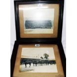 Two oak framed early 20th Century monochrome photographs of military interest, one a posed group