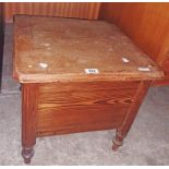 A Victorian pitch pine box commode with china liner - a/f