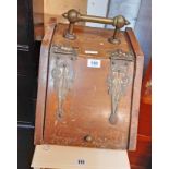 A Victorian oak slope fronted coal box with decorative strapwork hinges and metal liner - a/f