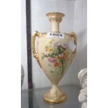 A Royal Worcester vase with hand painted thistle decoration - chip to top