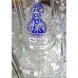 A cased and flashed blue glass Bohemian basket - sold with two cut glass bowls and a posy