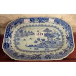 A small antique Chinese blue and white meat plate - hairline crack