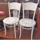 A pair of old Tonet bentwood standard chairs with later "shabby-chic" painted decoration