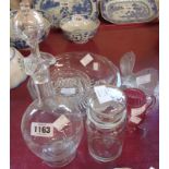 Assorted glassware including decanter and stopper, moulded glass moth, etc.