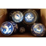 A box containing two Chinese porcelain prunus decorated ginger jars, etc.