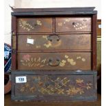 An old Japanese lacquered jewellery box with metal fittings in need of restoration