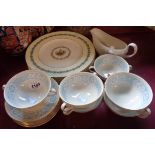 Six Royal Doulton Hampton Court pattern soup bowls - sold with six Wedgwood bone china Appledore