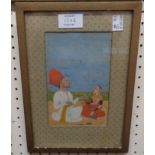A group of four antique Moghul paintings, three depicting seated figures, the other a
