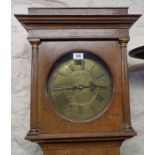 An antique oak longcase clock, the 10 1/4" diameter brass dial marked for John Overall,