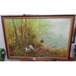 L. Eiford: a stained wood framed oil on canvas, depicting a pointer and game birds in a woodland
