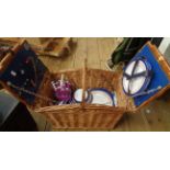 A Brexton wicker bi-folding picnic hamper with associated contents