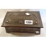 A J.F Pool & Co. Hayle copper Arts & Crafts Movement beaten copper Cigarette box, of casket form