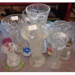 Assorted glassware including Stuart vases, paperweights, cranberry jug, etc.