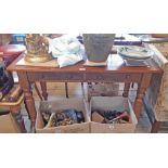 A 3' 10" 19th Century mahogany side table with two frieze drawers, set on turned legs - associated