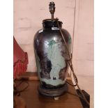 A Large Vintage Reverse Painted Glass Table Lamp