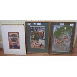 A pair of framed Indian Hindu paintings, depicting Vishnu and other deities with a group by a