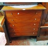A 30" mid 20th Century retro Danish design teak effect chest of five long drawers with bullet