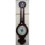 A Victorian stained walnut cased banjo barometer/thermometer with mercury works, spirit tube and