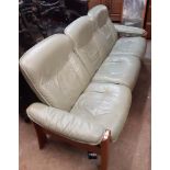 A 6' 6" Stressless Ekornes (Norway) polished wood part show frame triple reclining settee,