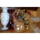 A box containing assorted glassware including Murano style horse ashtray, M'dina seahorse