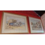 Cecil Elgee: a framed watercolour, depicting haycart and fram workers - signed - sold with a