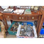 A 3' 7" Victorian mahogany break bow front side table with three frieze drawers, set on square