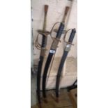Three 20th Century reproduction swords - sold with two fencing epees