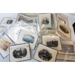 A box containing a quantity of assorted unframed small card prints including numerous monochrome and