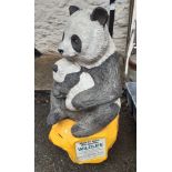 An old World Wildlife fund fibre glass shop front collecting box in the form of Panda and cub