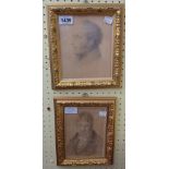 Two gilt framed pencil portraits of gentlemen, one signed with the intials J. B. and dated