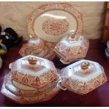A quantity of Mintons orange Denmark pattern dinner ware including graduated meat plates, tureen