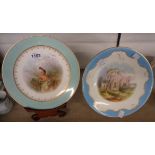 A Brownfield Pottery bone china blank plate decorated by Harry Birbeck with a pair of pheasants