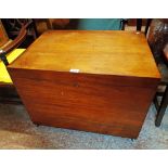 A 28" 19th Century mahogany lift-top box with sliding partition fitted interior and flanking iron