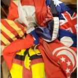 A Box containing Assorted Old Flags