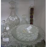 Assorted glassware including cut glass decanter, moulded fruit set and scent bottles, etc.