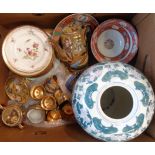 A box containing assorted ceramics including Oriental examples