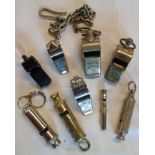 Nine assorted vintage whistles
