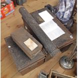 Three old metal deed boxes - sold with a similar map case